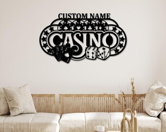 Personalized Casino Playing Cards Chips Gambling Dice Poker Metal Wall Art Custom Gamer Name Sign Home Decor Game Zone Decoration Casino