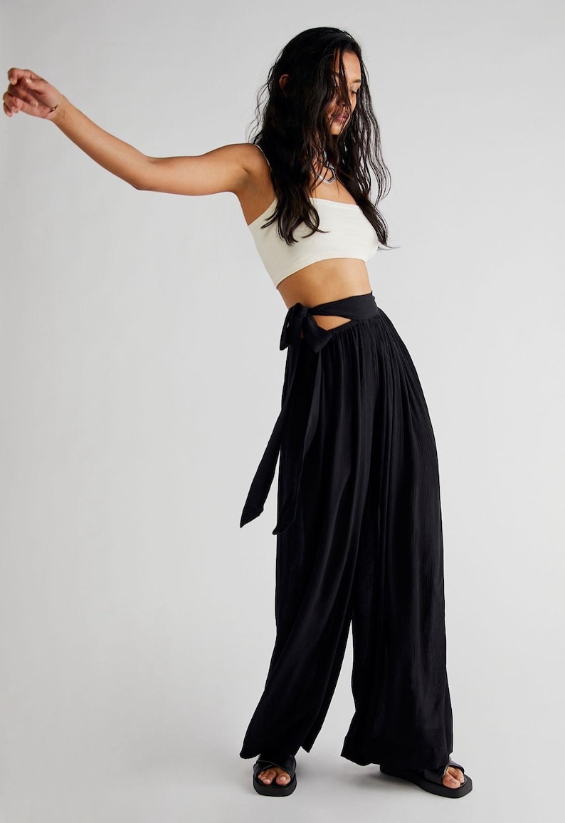 Free People flowy pants with tie at the side image 1