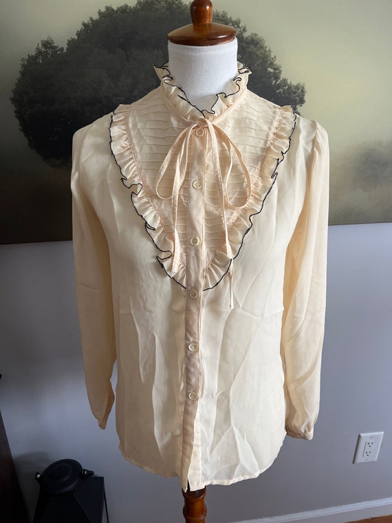 Frilly cream chiffon blouse - image 1