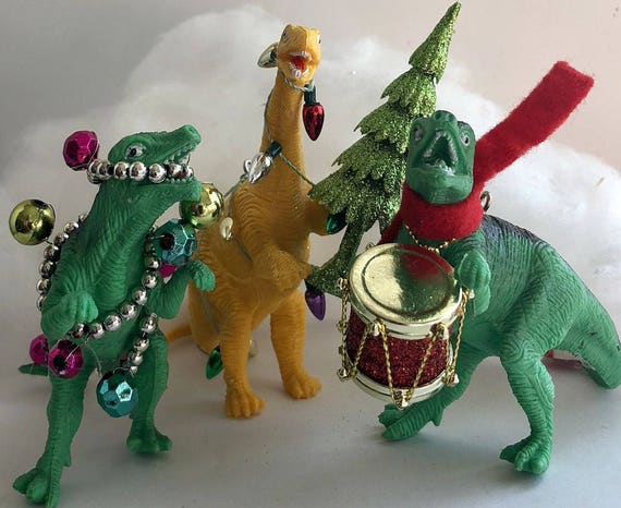 Dinosaur Christmas Ornaments Set Of 3 Qwazy Dinos Dinosaur Etsy image 0 - Dinosaur Christmas Ornaments Set Of 3 Qwazy Dinos Dinosaur Etsy