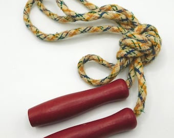 Vintage Jump Rope Red Wooden Handles Braided Cotton 72"