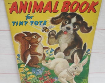 VINTAGE CHILDREN'S BOOK/Animal Book for Tiny Tots by Milo Winter/Oversized Children's Book/Merrill Publishing/#4809/Linen  Book/1941/Rare