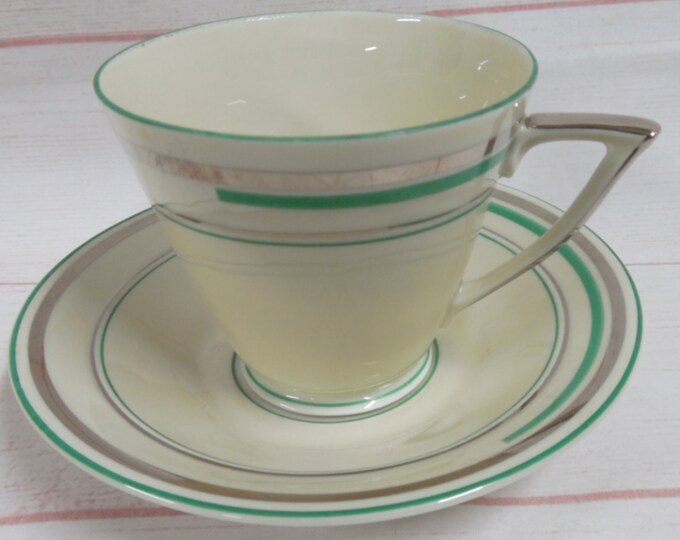 Art Deco Cup and Saucer Combo/green and Silver/atomic Art Deco/foreign Cup and Saucer/1930's Etsy