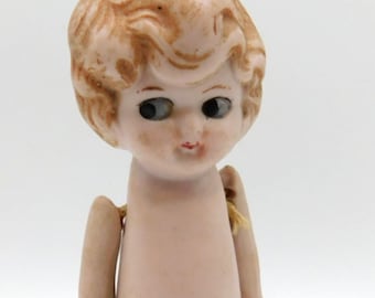 Vintage GERMAN Bisque Jointed Penny Doll Frozen Charlotte Flapper Doll 3.5"