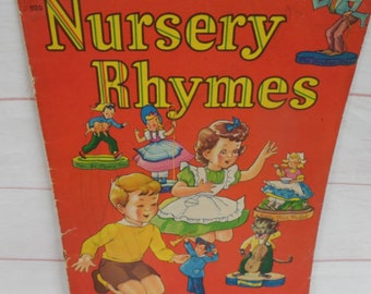 VINTAGE NURSERY RHYMES Book/by Mary Alice Stoddard/Rare & Oversized/Whitman Publishing/#920/Linen Book/1942