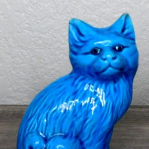 Vintage Blue Chinese Porcelain Cat Figurine Chinoiserie Blue Cat