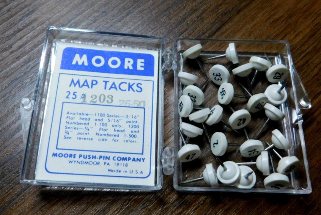 Vintage MOORE NUMBERED MAP Tacks White 27 Tacks Etsy