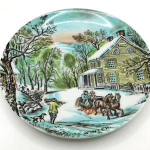 Vintage Currier & Ives Porcelain Decorative Plate &quot;Winter&quot;~ Sleigh Ride