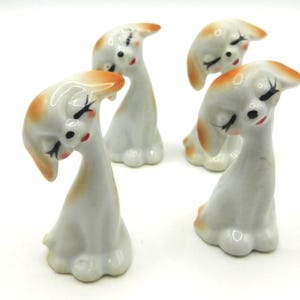 Vintage Mini Eyelash Long Neck Dog Ceramic Figurines ~ MCM KITSCH ~ 4 Pieces