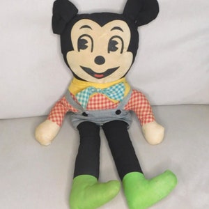 VINTAGE MICKEY MOUSE Rag Doll/Old Mickey Mouse Plush Doll/Rare Mickey Mouse Doll/1950s