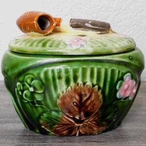 Antique Majolica Tobacco Humidor Austria Late 19th Century ~ TOBACCIANA COLLECTOR
