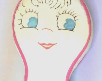 Vintage Doll Head Muslin Cloth Painted Plush  ~ RARE KITSCHY FIND