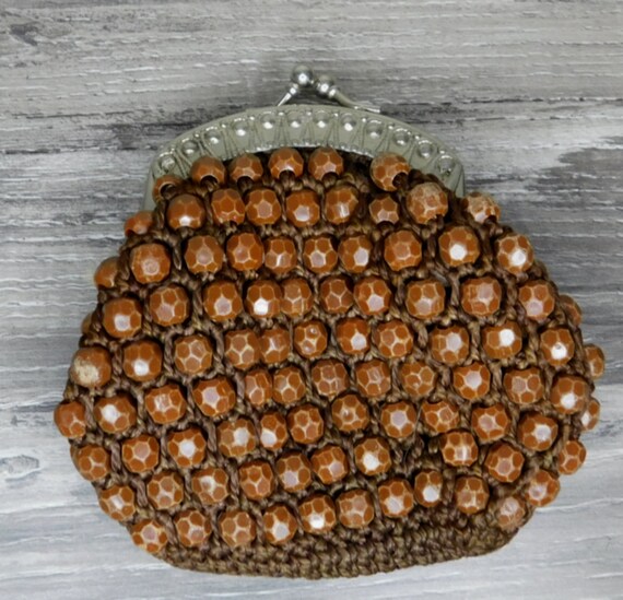 Vintage JEM Crochet Beaded COIN PURSE ~  Kiss Loc… - image 4