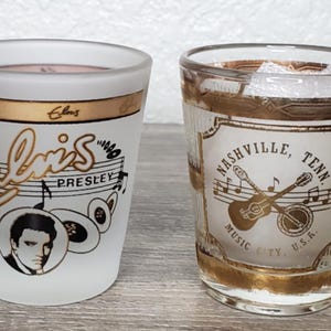 Vintage Culver Shot Glass Pair ~ Nashville, TN. & Elvis Presley
