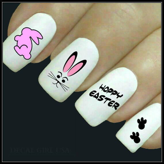 Items similar to Nail Decal Easter Nail Art 20 Bunny Design Water Slide