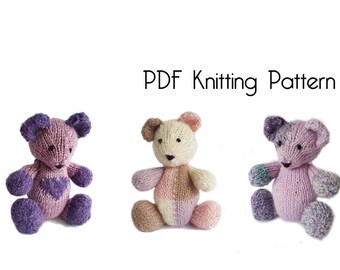 Alternate Patchwork, Heart and Eye Patch for Knitted Modern Bear, PDF Pattern, Knitting Pattern, Knitted Bear, Knitted Toy, Hand Knit Toy