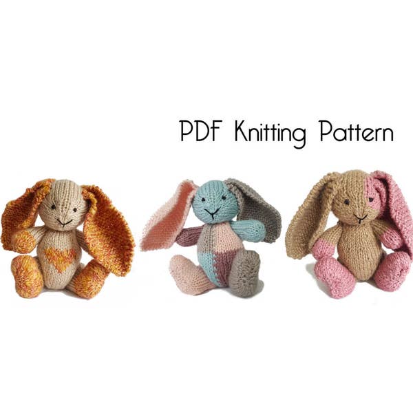 Alternate Patchwork, Heart and Eye Patch for Knitted Modern Bunny, PDF Pattern, Knitting Pattern, Knitted Bunny, Knitted Toy, Hand Knit Toy