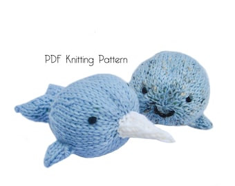 Knitted Baby Whale & Narwhal Pattern, PDF Pattern, Knitting Pattern, DIY, Knitted Whale, Stuffed Animal, Stuffed toy, Hand Knit Toy, gift