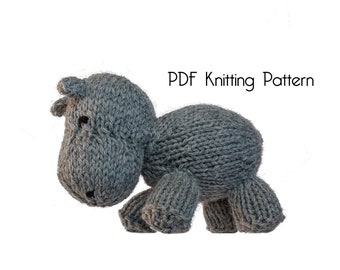 Knitted Hippo, PDF Pattern, Knitting Pattern, DIY, Knitted Hippo, Stuffed Animal, Hand Knit Toy, Plushie, Cute Hippo Toy, baby shower