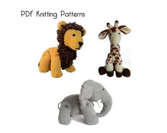 Knitted Safari, PDF Pattern, Knitting Pattern, DIY, Knitted Lion, Giraffe, Elephant, Stuffed Animal, Stuffed toy, Hand Knit Toy, Plushies