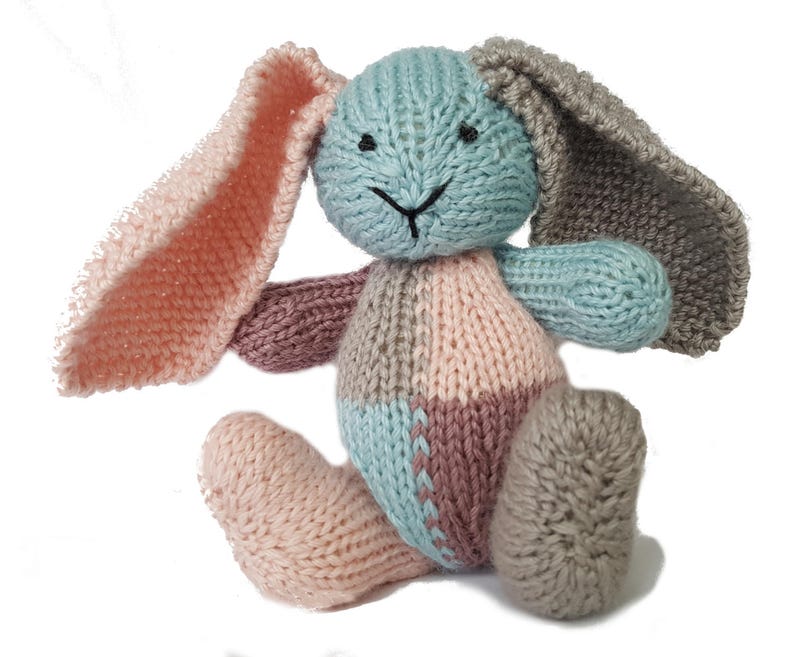 Knitted Toy Heart and Eye Patch for Knitted Modern Bunny Knitting Pattern PDF Pattern Knitted Bunny Hand Knit Toy Alternate Patchwork