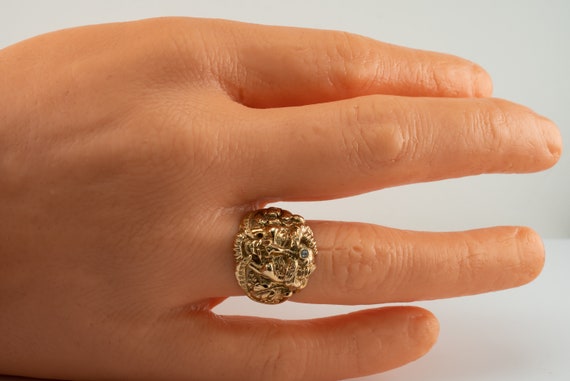Vintage Diamond Ring 14K Gold Bacchus Dionysus Fa… - image 5