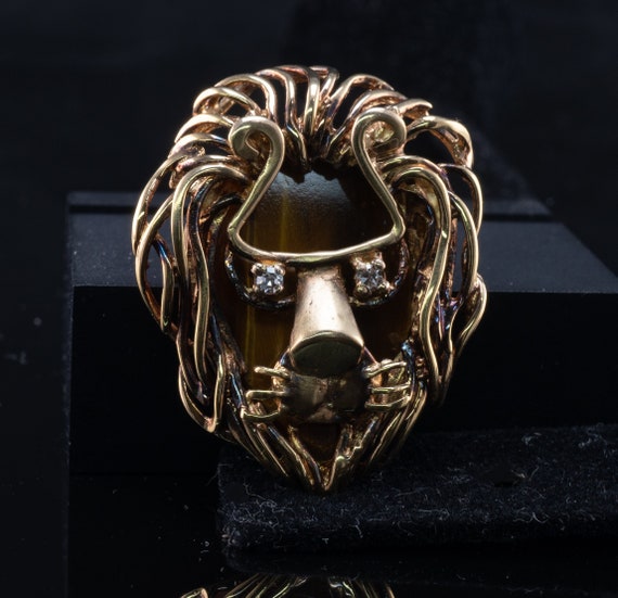 Diamond 14K Gold Lion Pendant Slide by Jack Gutsc… - image 3