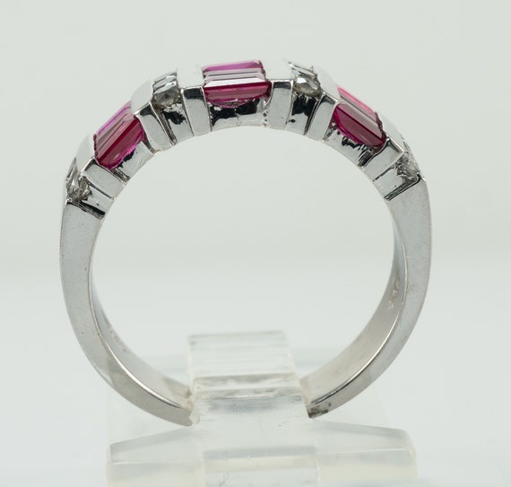 Natural Ruby Diamond Band Ring 14K White Gold - image 8