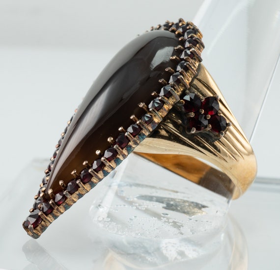 Natural Garnet Agate Ring 14K Gold Huge Cocktail - image 6