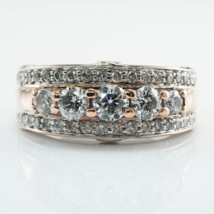 Anillo de zafiro rosa con diamante natural Alianza de boda de compromiso de oro rosa blanco de 14 quilates