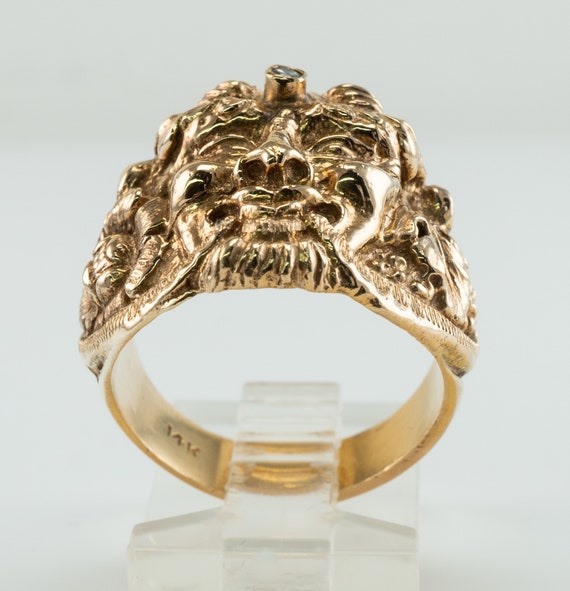 Vintage Diamond Ring 14K Gold Bacchus Dionysus Fa… - image 7