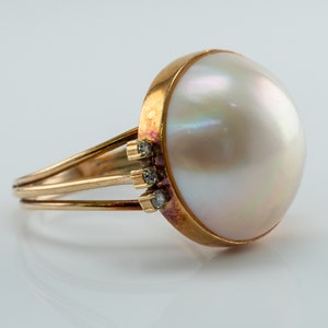 Mabe Pearl Diamond Ring 18K Gold Vintage Cocktail