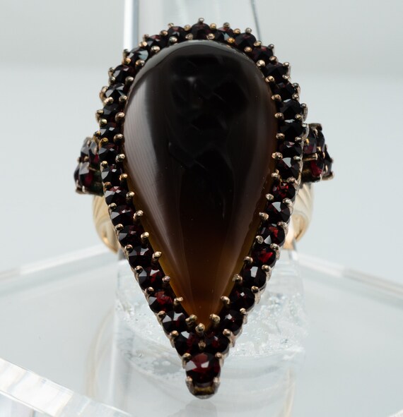 Natural Garnet Agate Ring 14K Gold Huge Cocktail - image 3