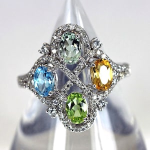 Progettista 14K Gold Diamond citrino peridoto topazio ametista anello