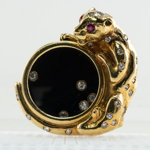 Genuine Diamond Ruby 18K Yellow Gold Panther Pendant Slide Moving