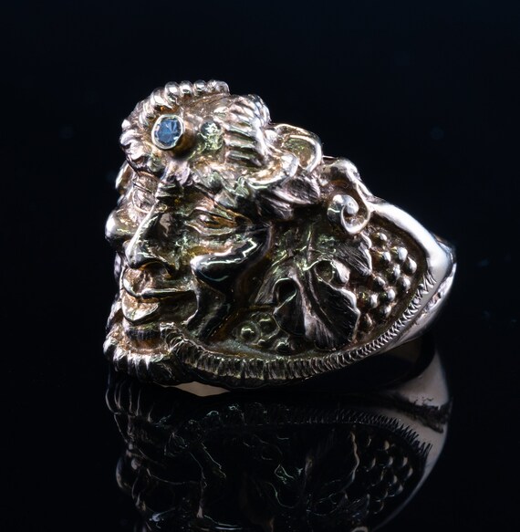 Vintage Diamond Ring 14K Gold Bacchus Dionysus Fa… - image 9