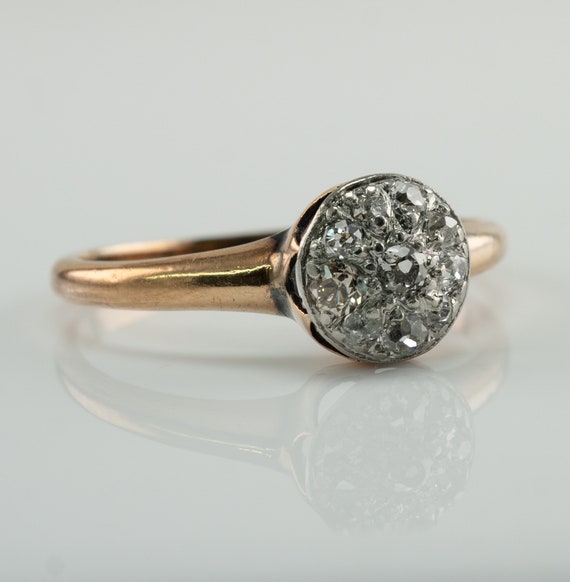 Natural Old Mine Diamond Ring 14K Gold Cluster .3… - image 2