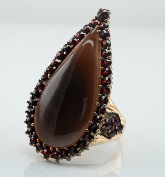 Natural Garnet Agate Ring 14K Gold Huge Cocktail - image 7