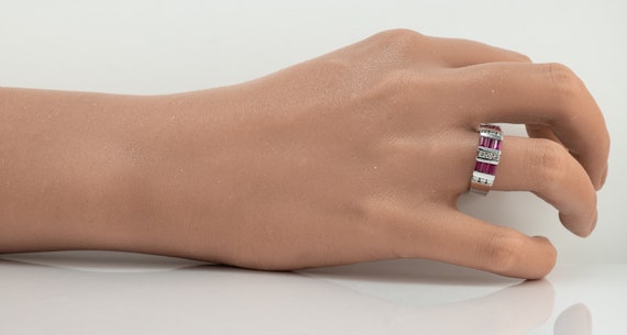 Natural Ruby Diamond Band Ring 14K White Gold - image 7