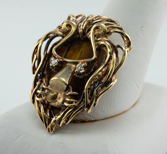 Diamond 14K Gold Lion Pendant Slide by Jack Gutsc… - image 8