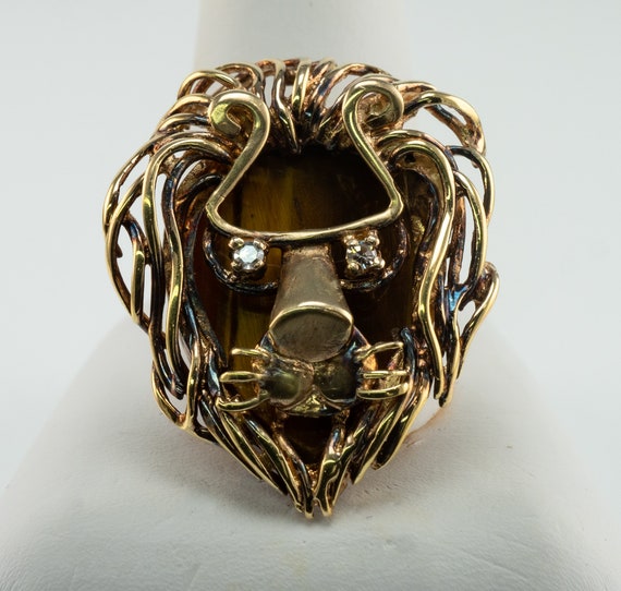 Diamond 14K Gold Lion Pendant Slide by Jack Gutsc… - image 1
