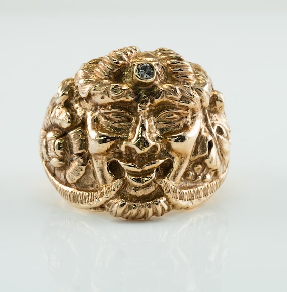 Vintage Diamond Ring 14K Gold Bacchus Dionysus Fa… - image 2