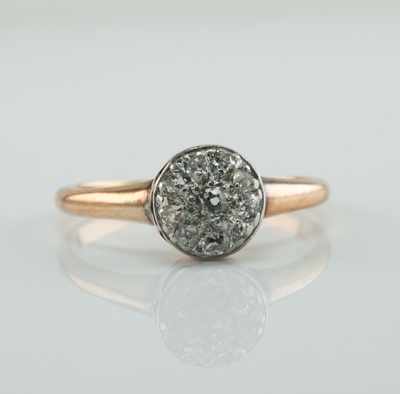 Natural Old Mine Diamond Ring 14K Gold Cluster .3… - image 5