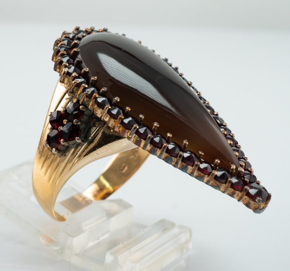 Natural Garnet Agate Ring 14K Gold Huge Cocktail - image 9