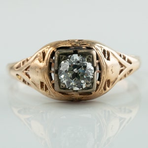Natural Old European Diamond Ring 14K Gold .40 quilate Solitaire Engagement