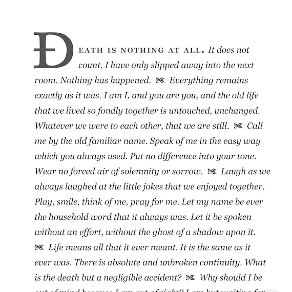 Death is nothing at all poem by henry scott holland / gift for - etsy  singapore