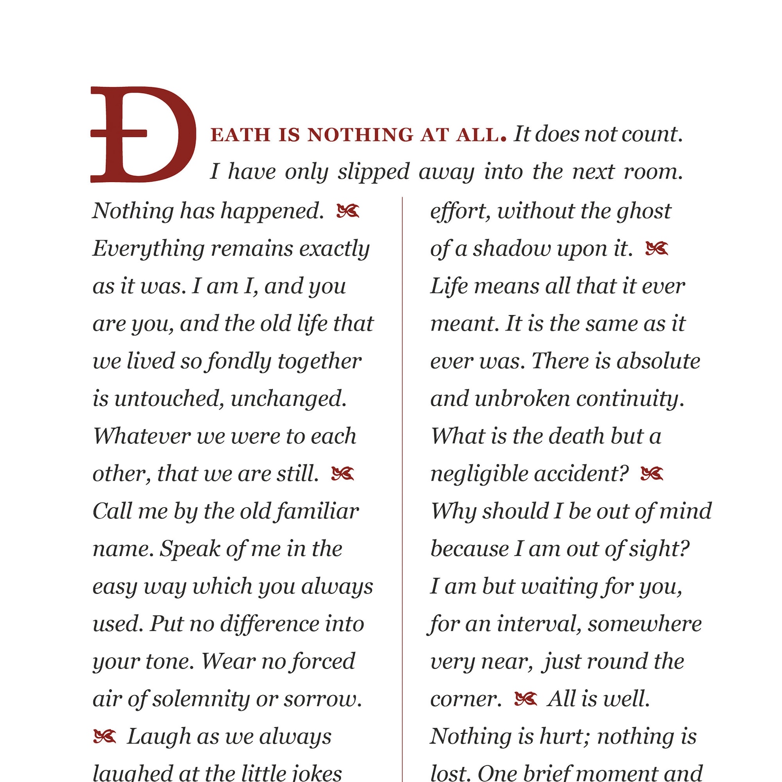 Death is Nothing at All Poem by Henry Scott Holland / Gift for Funeral, Wake, Mourning, Grief