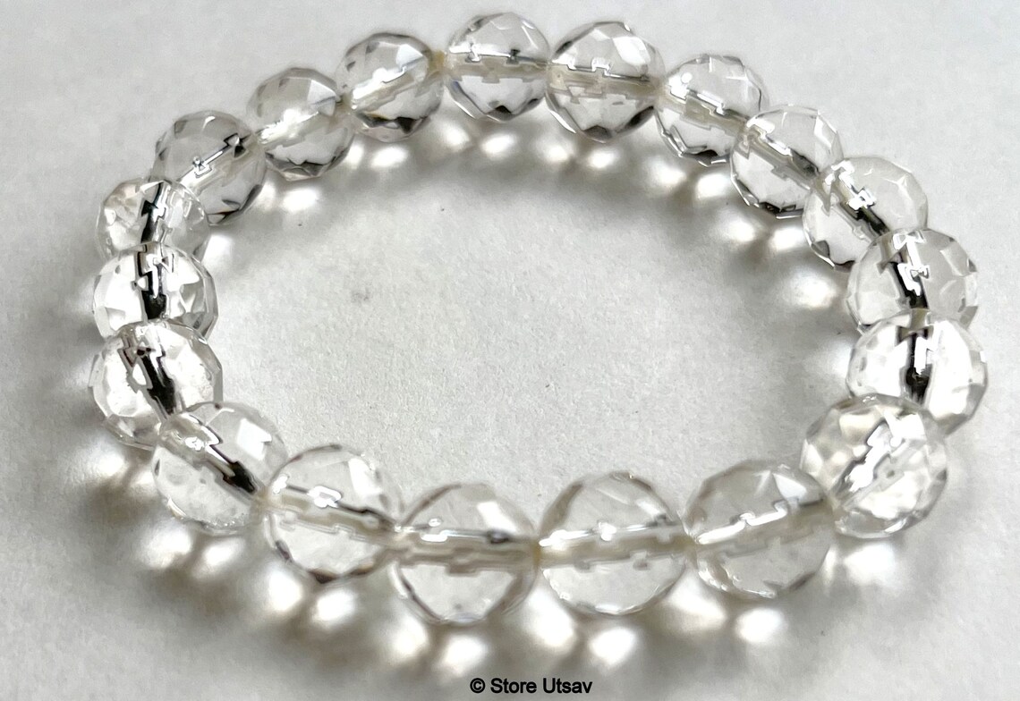 Bracelet Clear Quartz Crystals Diamond Cut Natural Genuine Etsy