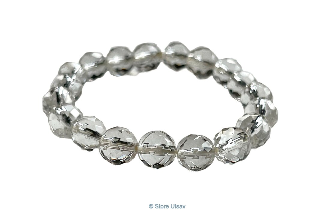 Bracelet Clear Quartz Crystals Diamond Cut Natural Genuine Etsy