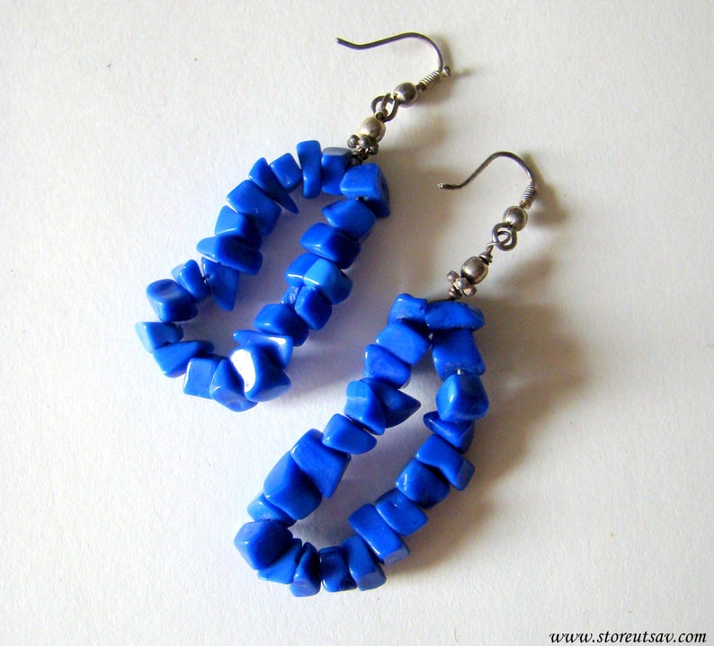 Earring Blue Handmade High Quality Stone Chips Single Strand from India Fashion Necklace Set Jewelry Set Women Jewelry Tribal Earring